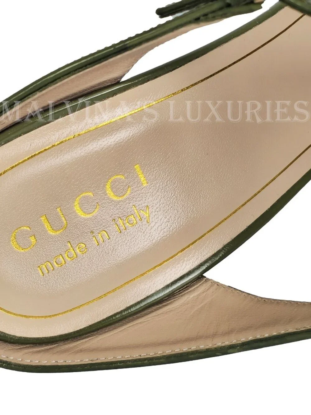 GUCCI SHOES LEATHER w LUCITE WEDGE MULES LOGO EMBOSSED  sz 39 9